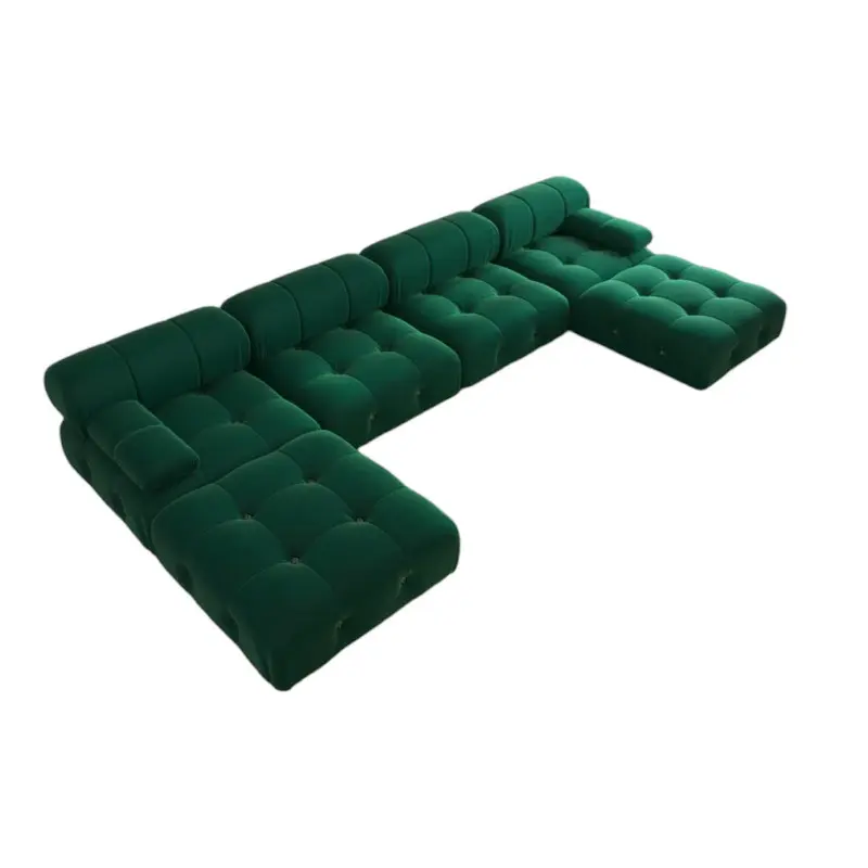 كنبة زاوية حرف U مخمل وخشب سويدي - اخضر - إيزورا - 320x75x85 سم