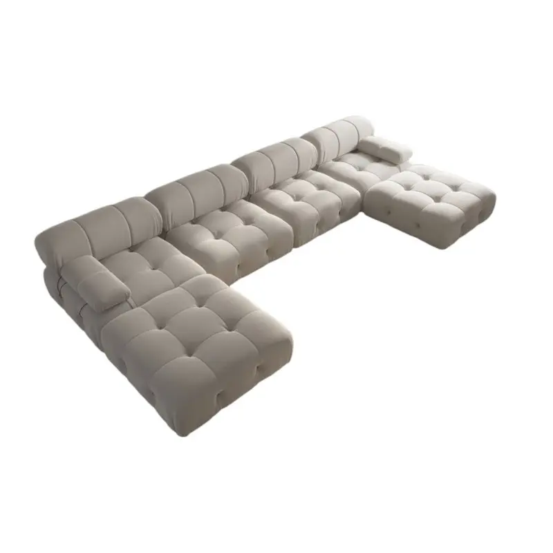 كنبة زاوية حرف U مخمل وخشب سويدي - رمادي - إيزورا - 320x75x85 سم